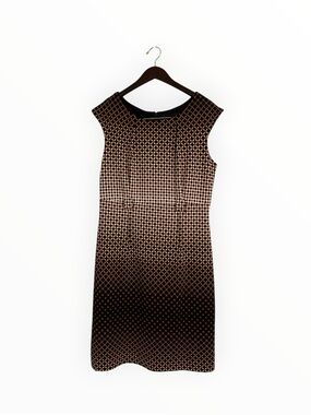 Peach Velvet Sleeveless Brown & White Geometric Shift Dress Size 10